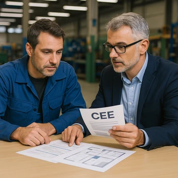 Dialogue entre deux techniciens en atelier sur le dispositif CEE