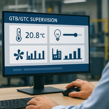 Supervision GTB-GTC affichée sur écran dans un atelier industriel