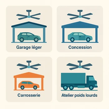 Illustration comparant différents volumes types d'ateliers automobiles
