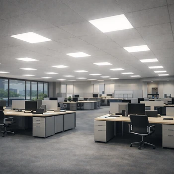 Éclairage LED moderne dans un espace de bureaux avec confort visuel optimisé