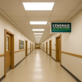 Couloir d’établissement scolaire rénové et éclairé LED