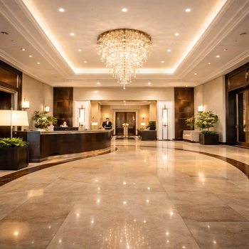 Hall d’hôtel avec grande hauteur sous plafond