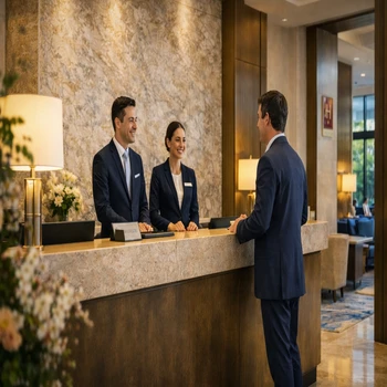 Desk de réception d’hôtel — coordination avec les équipes techniques