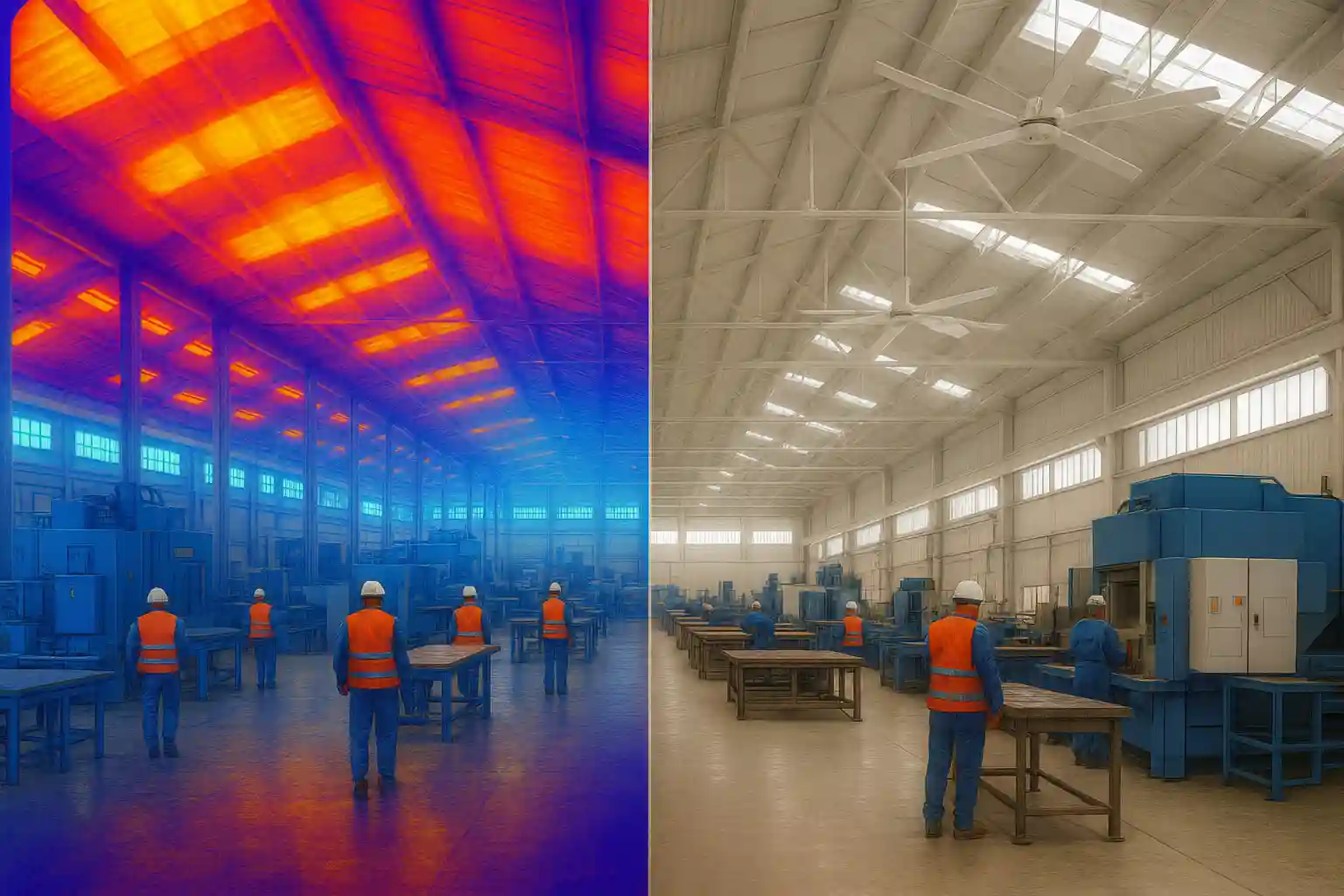 Comparatif thermique d’une usine avant et après installation de destratificateurs d’air