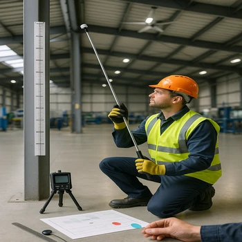 Technicien utilisant une sonde de mesure de température dans une nef industrielle
