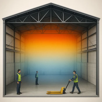 Illustration thermique d’une nef d’usine montrant la stratification de l’air